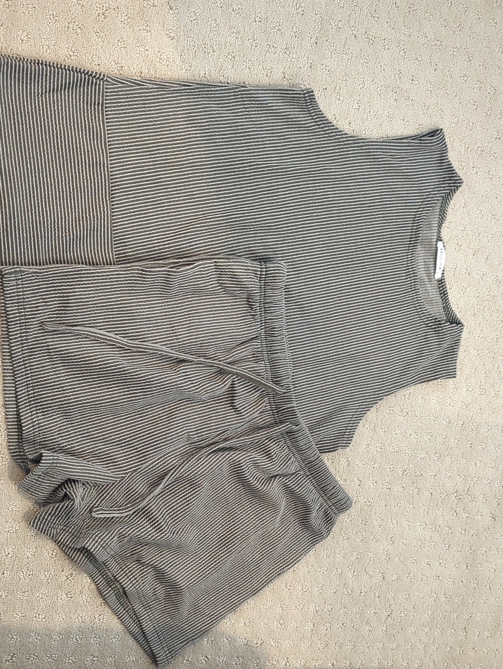 Sleeveless Ribbed Lounge Set in Taupe Stripe